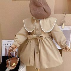 Kids' Clothing for Girls: 2024 Spring & Autumn Outerwear—Stylish Korean-Style Defined-Waist Trench Coats for Children, Plus Dresses—Dropshipping Available