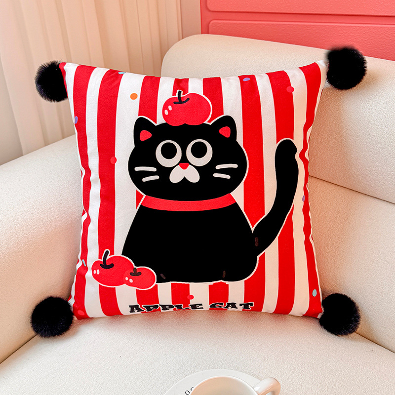 Apple Cat Dopamina Almohada Funda de almohada Sofá de sala de estar Almohada de cintura abstracta con estampado de cabecera Bola de pelo