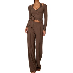 AYM043993 Ribbed Yoga Set Long Sleeve Slim-Fit Wide-Leg Aoyema wholesale
