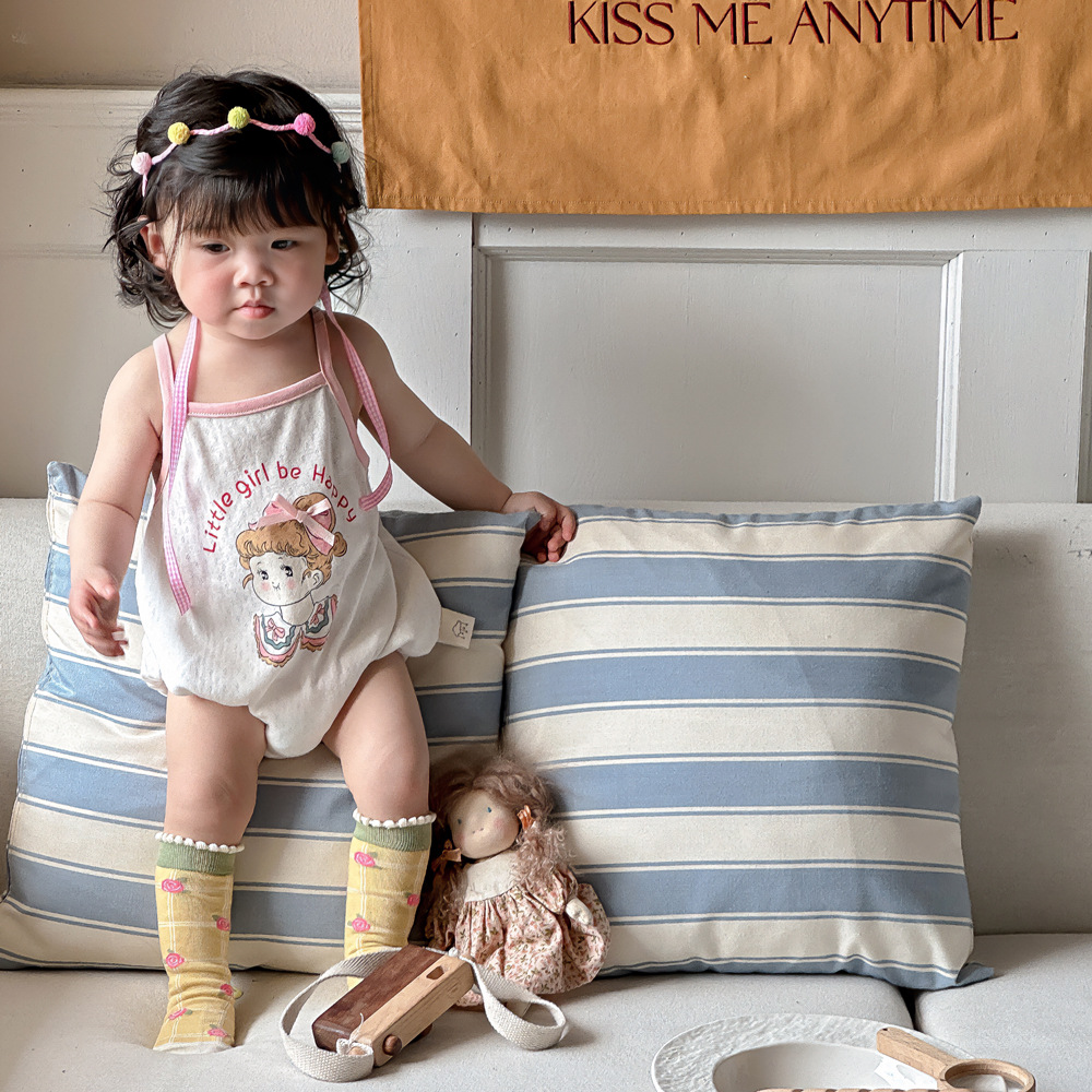 Verano coreano estilo ins dibujos animados bebé estilo delgado gatee lindo mameluco 0-2 años bebé tirantes bolso de culo