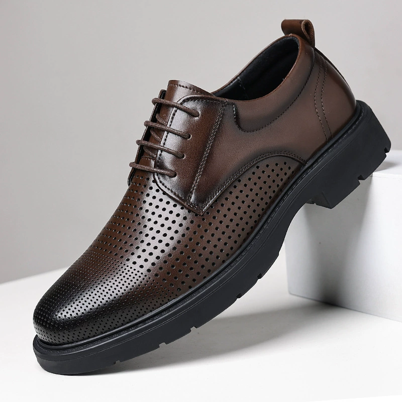 2025 Летние полые кожаные туфли мужские дышащие деловые туфли
