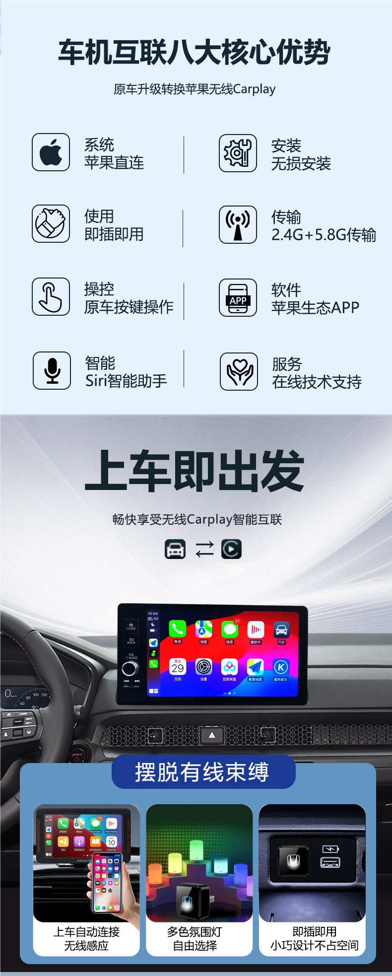 Suitable for Honda Wireless Carplay 11Th Generation Civic, Accord, 23Crv, Crown Road, and Haoying Car Connectivity Box