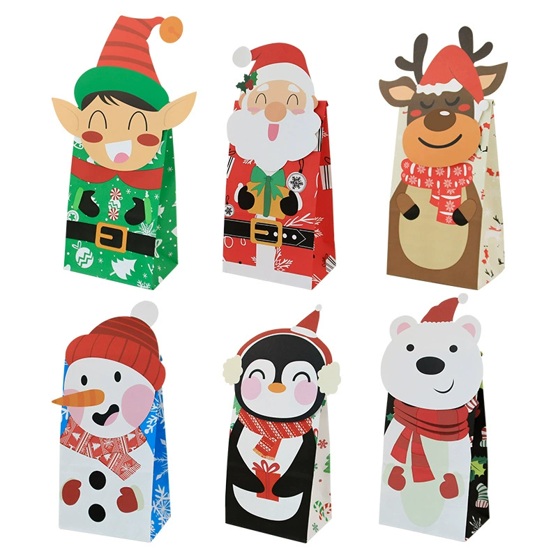 Новый бумажный пакет для трансграничных рождественских продуктов, одноразовый бумажный пакет с квадратным дном, маслостойкий упаковочный пакет, упаковочный пакет, оптовая продажа