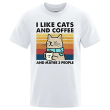I Like Cats And Coffee Street Funny T-Shirt For Men Fas hion