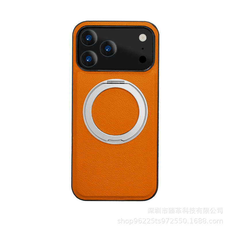 适用iPhone17promax 旋转支架手机壳360度磁吸商务素皮防摔保护套|undefined