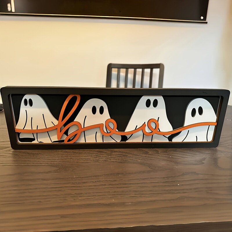 1 個木製 3D ハロウィン BOO ゴーストホームオーナメント装飾看板ハロウィンゴーストハローウェルカムサイン|undefined