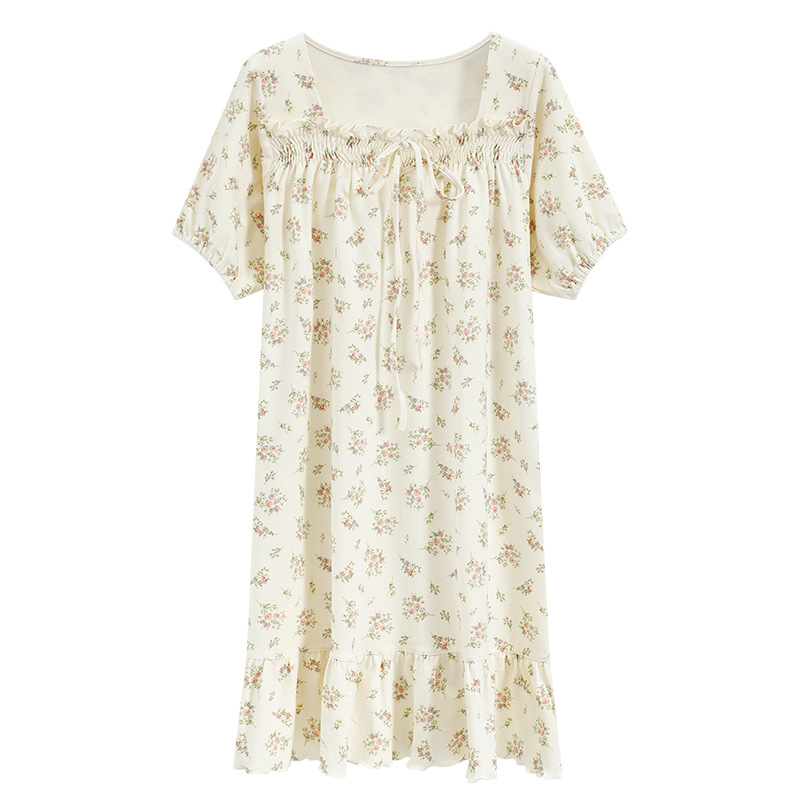 [Personalizado] 7A camisón de algodón antibacteriano verano femenino dulce y lindo estilo princesa delgado de manga corta pijama de maternidad floral