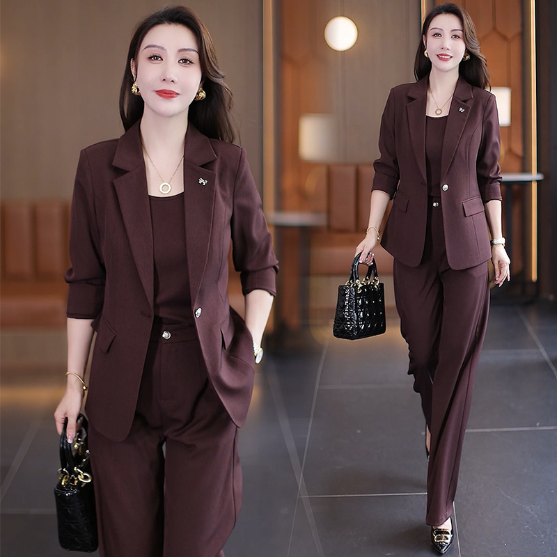 时尚西装套装女2025秋季新款气质显瘦西服外套吊带阔腿裤三件套潮|undefined