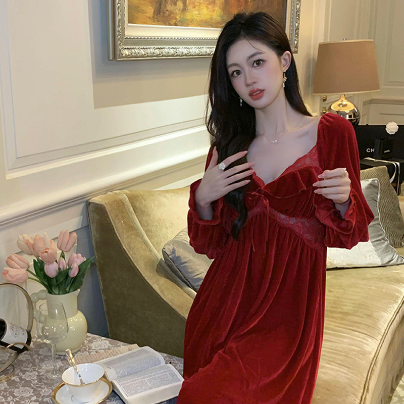 法式睡衣女秋冬季新款甜美风长袖连体宽松高级感家居服冬季可外穿|undefined