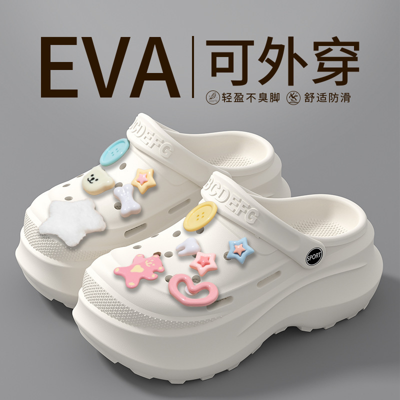 Cute DIY Thick-Soled Height-Increasing Clogs for Women, Summer Outdoor Non-Slip Odor-Resistant Beach Closed-Toe Mules