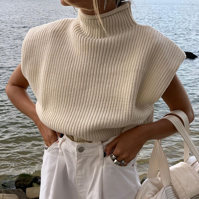 Foreign Trade Cross-Border Autumn and Winter Solid Color Knit Sweater 27458P Elegant High-Neck Short-Sleeve Sweater Top for Women European and American Cross-Border Foreign Trade Cross-Border Autumn and Winter Solid Color Knit Sweater 27458P Elegant High-Neck Short-Sleeve Sweater Top for Women European and American Cross-Border
