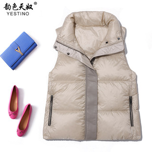 2025 Autumn New Sheepskin Spliced ​​White Goose down Jacket Vest Women's Short Sleeveless Goose down Vest Jacket