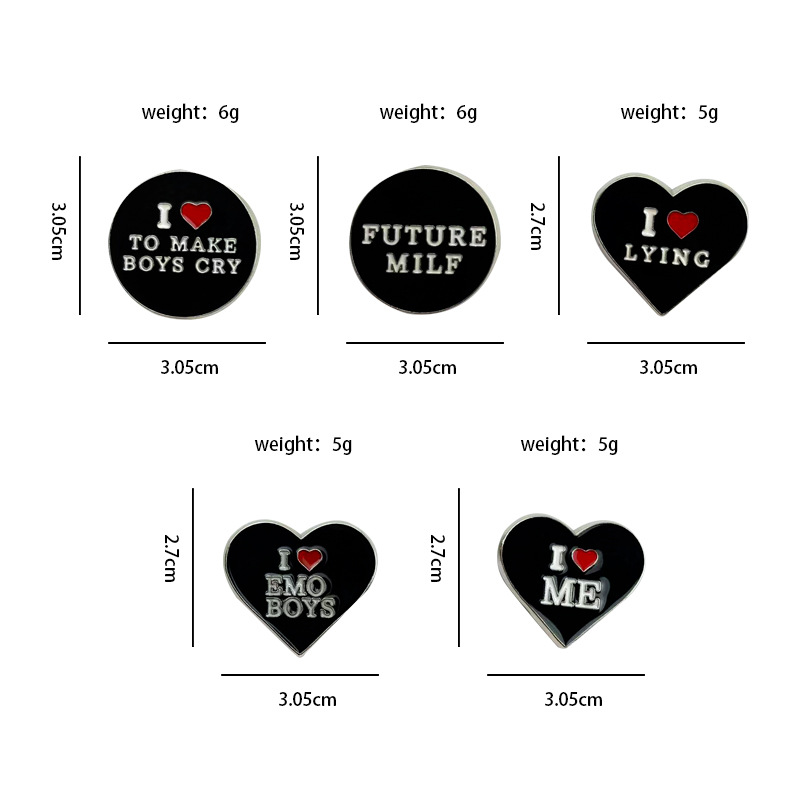 Insignia de metal con letras en inglés creativas europeas y americanas, personalidad, amor negro, ropa, bolsos, accesorios, broches transfronterizos