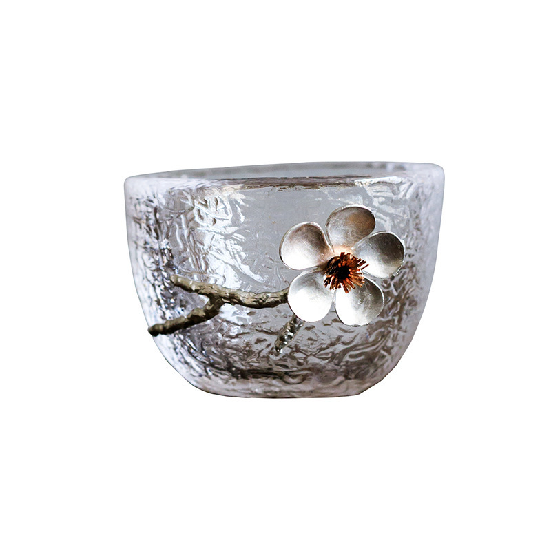 Estilo japonés de vidrio martillado pequeña taza de té de estaño taza única taza personal principal Kung Fu juego de té cubierta tazón de vidrio