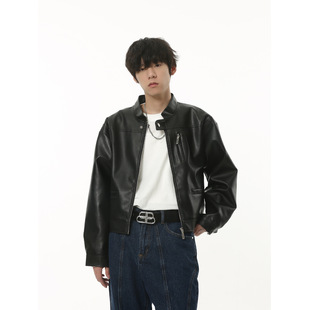 MTLCLOTHES men's clothing | 2023 autumn vintage motorcycle leather coat black loose short coat PU leather fashion
