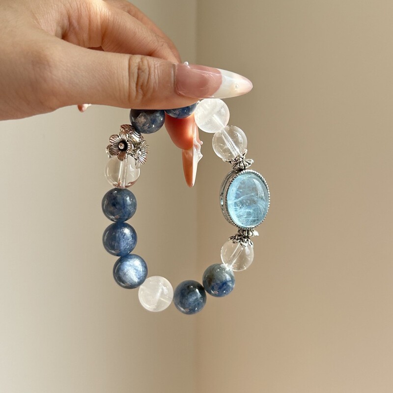 Qiaoen Natural Niche Crystal Beaded Aquamarine Blue Crystal White Crystal White Ghost Particles Blue Crystal Citrine