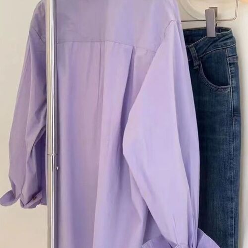 Purple long-sleeve women's spring shirt for petite size collar top loose summer sun protection clothing women's high-end shirt