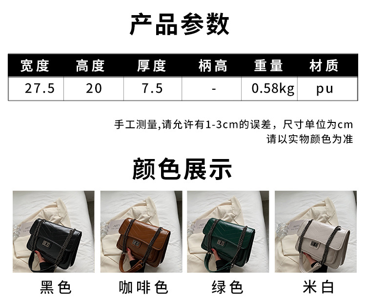 2021 New Women's Bags Fashion Chain Messenger Bag Embroidery Thread One-shoulder Small Square Bag display picture 2