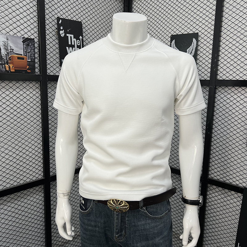 Men's Short Sleeve T-Shirt Round Neck Simple Solid Color Fashionable Versatile Trendy Handsome Spring Autumn Top_viptrois.com