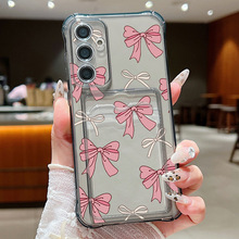 适用iPhone16卡通蝴蝶结手机壳萍果15PRO青花彩绘猫插卡透明壳