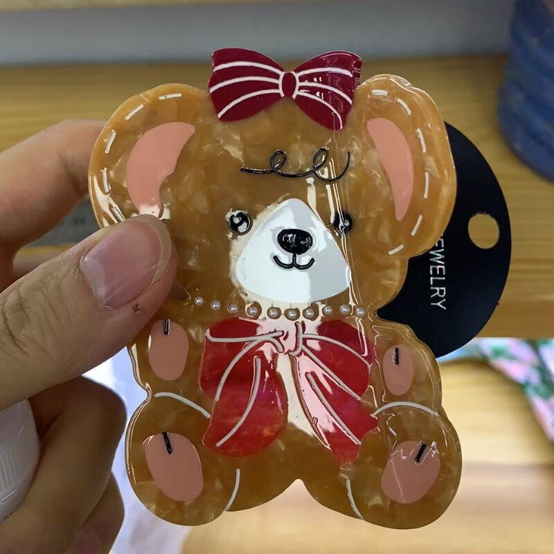 嘉玥饰品透色草莓熊 新款童趣DIY奶油自制醋酸抓夹鲨鱼夹水果发夹|undefined