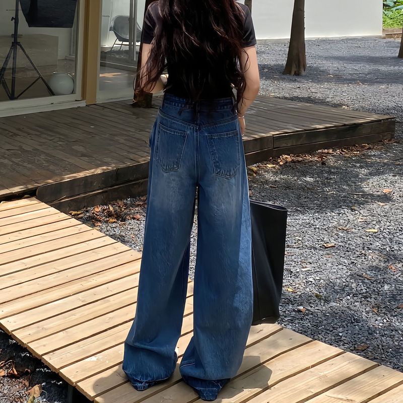 美式阔腿牛仔裤女秋季2025新款大码胖mm显瘦宽松直筒梨型身材裤子|undefined
