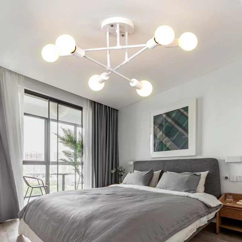 North European ceiling lamp for bedroom, study, restaurant, industrial style, creative and personalized cross-border American minimalist iron craft 6-head lamp