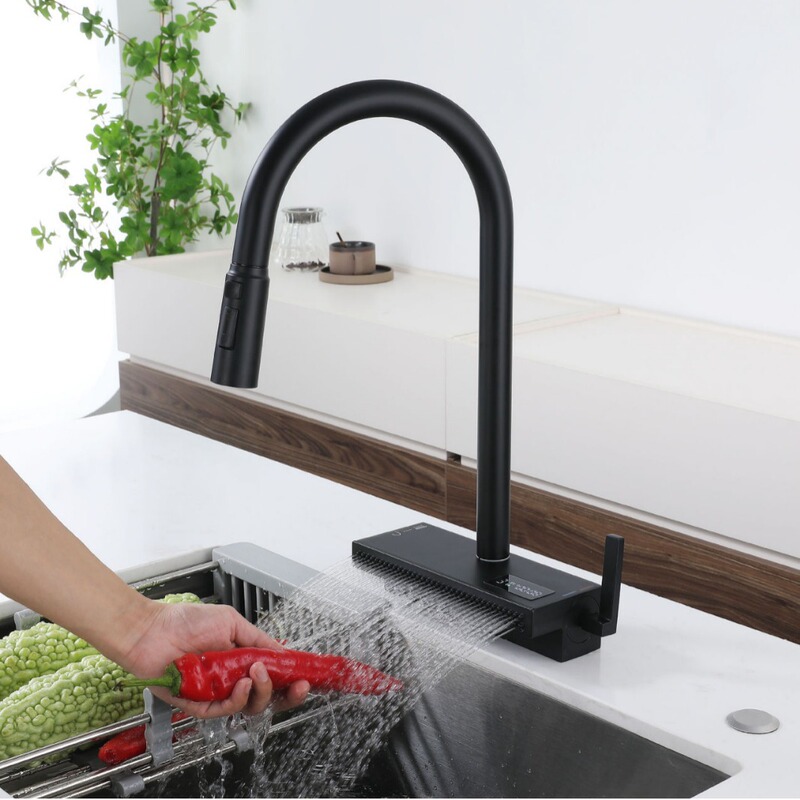 Cross-Border Internet Celebrity Household All-Copper Rain Shower Faucet Hot and Cold Pull-Out Multi-Functional Waterfall Single-Hole Kitchen Nano Sink