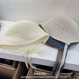 春夏季新款可爱萝莉风系带渔夫帽女轻薄透气遮阳帽时尚百搭防晒帽