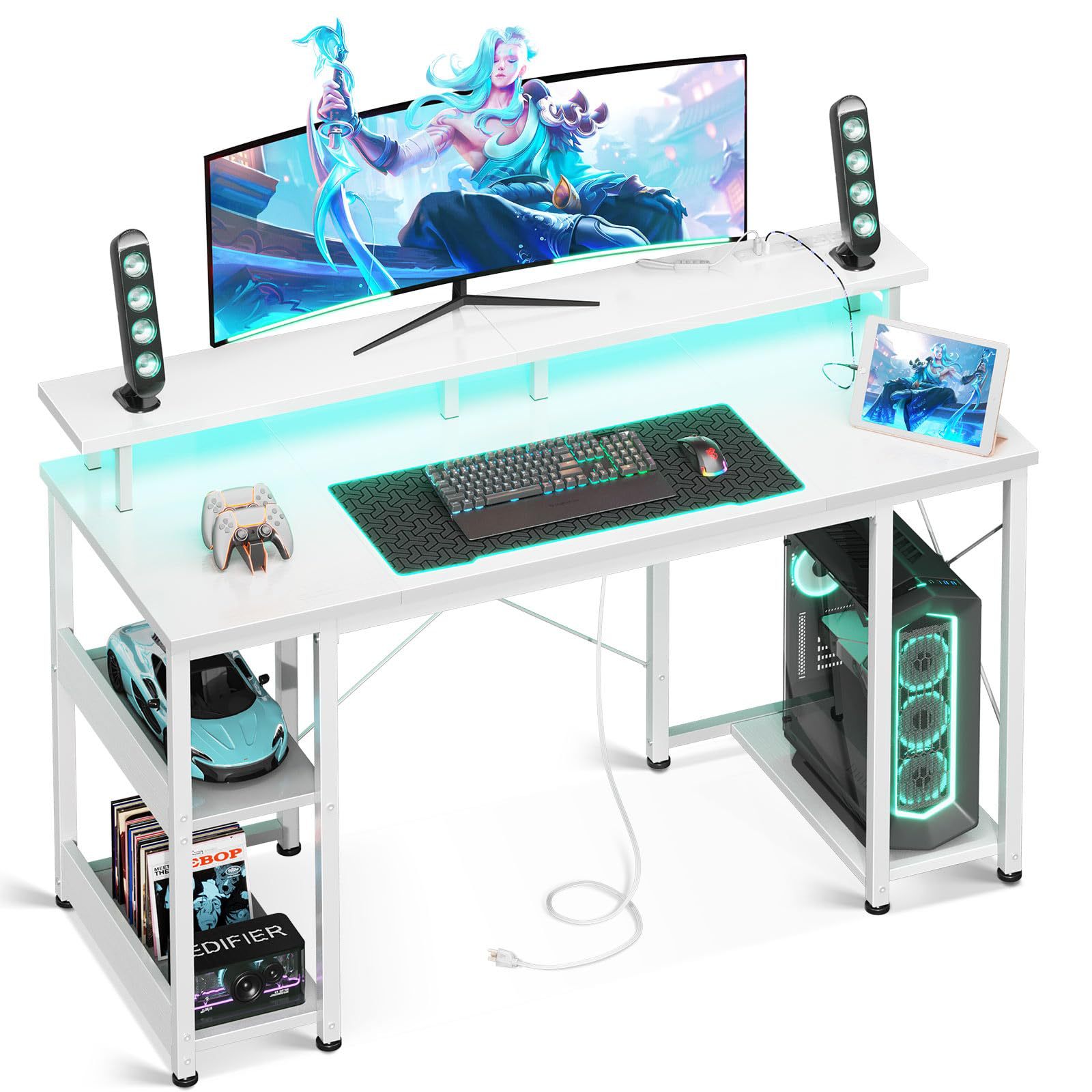 Mesa de computadora personalizada de comercio exterior mesa de juegos de 48 pulgadas con luz LED pantalla de computadora elevada mesa de oficina en casa