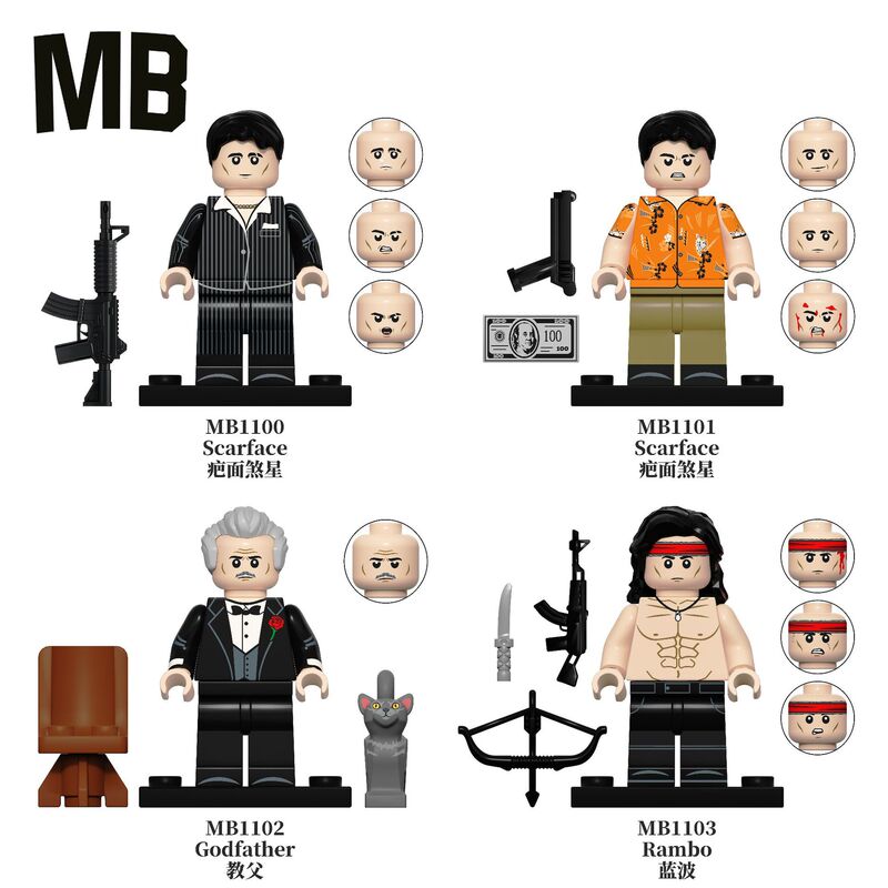 MB1100-1103 Scarface, the Godfather, and Bluey movie character building block figures MB1100-1103 Scarface, the Godfather, and Bluey movie character building block figures