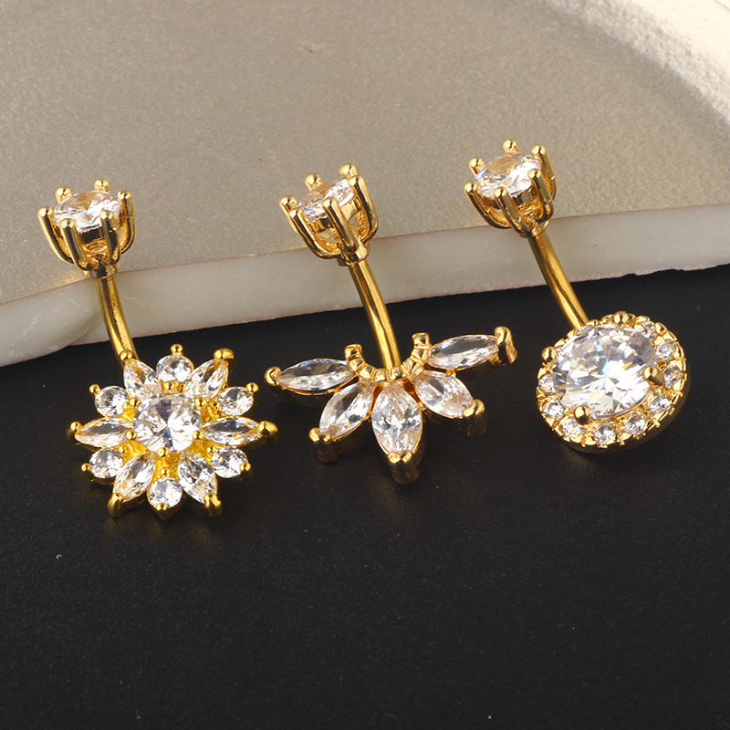 Gold Crown CZ Zircon Belly Ring Set 3-Piece Stainless Steel Navel Piercing Jewelry detail image 9