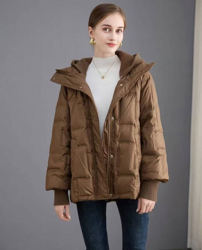 跨境秋冬新款羽绒服女中长款百搭保暖白鸭绒针织帽韩版欧货外套潮|undefined