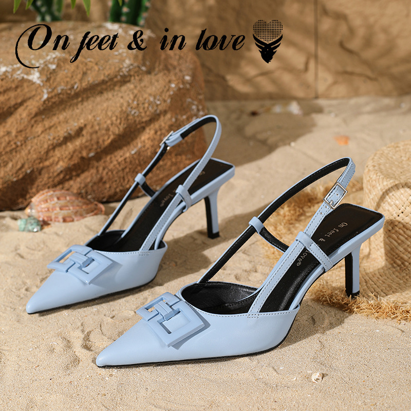 2025年春季新款简约细跟高跟浅口尖头显瘦女凉鞋时尚休闲潮流单鞋