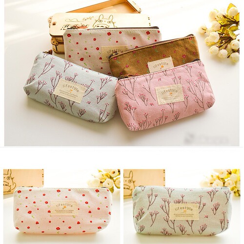 Rural floral pen case, fresh and simple zakka rural style, floral canvas student pen bag/pencil case