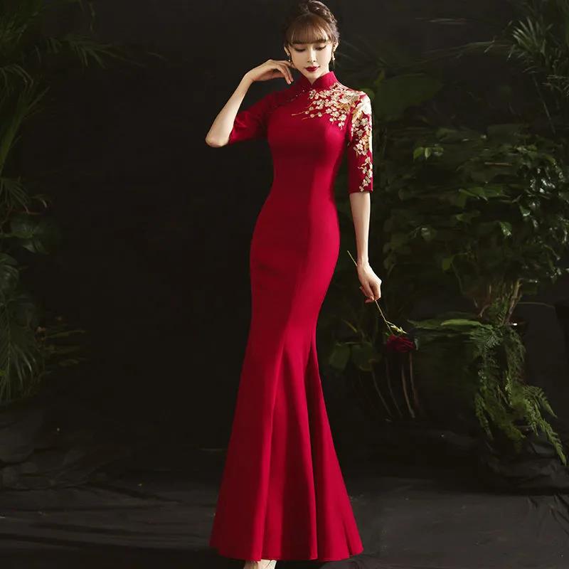 旗袍中式敬酒服新娘女中国风复古红色结婚礼服改良年轻款日常-阿里巴巴