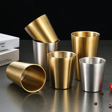 韩式304不锈钢双层啤酒杯防烫直身杯水杯商用金色咖啡杯烤肉口杯