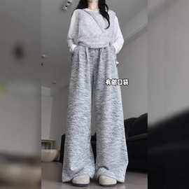 早秋氛围感灰色格子直筒休闲裤女2025新款宽松慵懒显瘦阔腿拖地裤