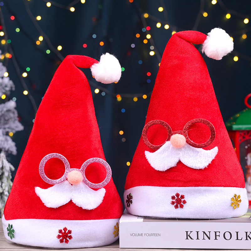 Christmas Hat for Adults and Kidsren Christmas Eve Gold Velvet Glasses Headdress Santa Claus Decoration Gift_voghion.com