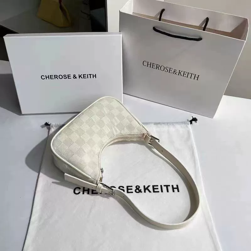Плечная сумка (CHEROSE&KEITH), кремовая в клетку, деми‑сезон, компактная 15×8 см