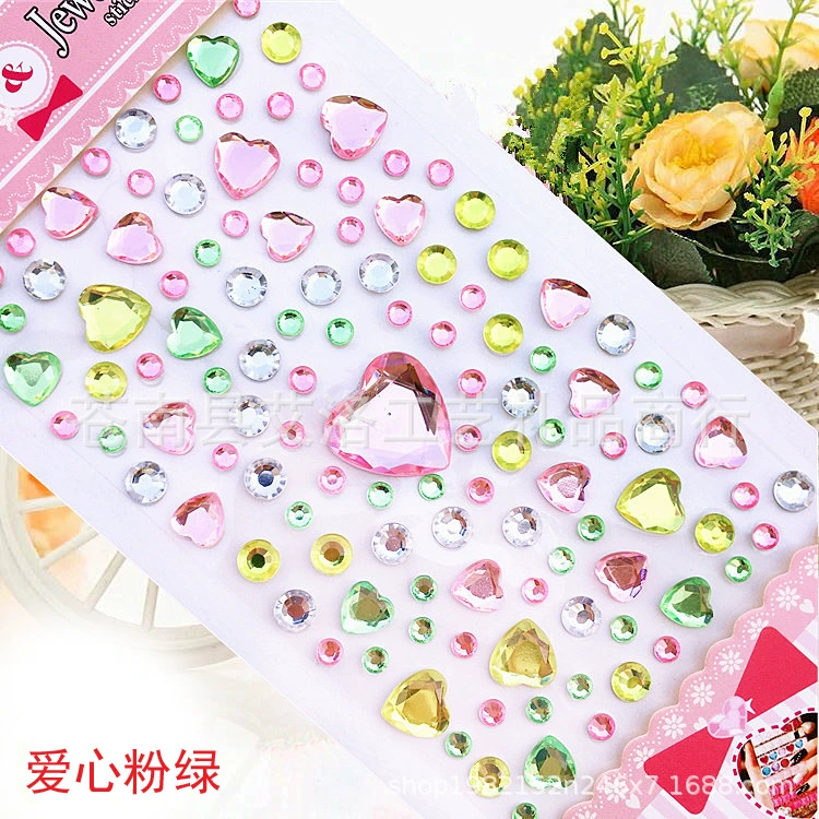 Crystal Patch Acrylic Gem Stickers, Plum Blossom & Heart Designs, 18 × 8.5 cm