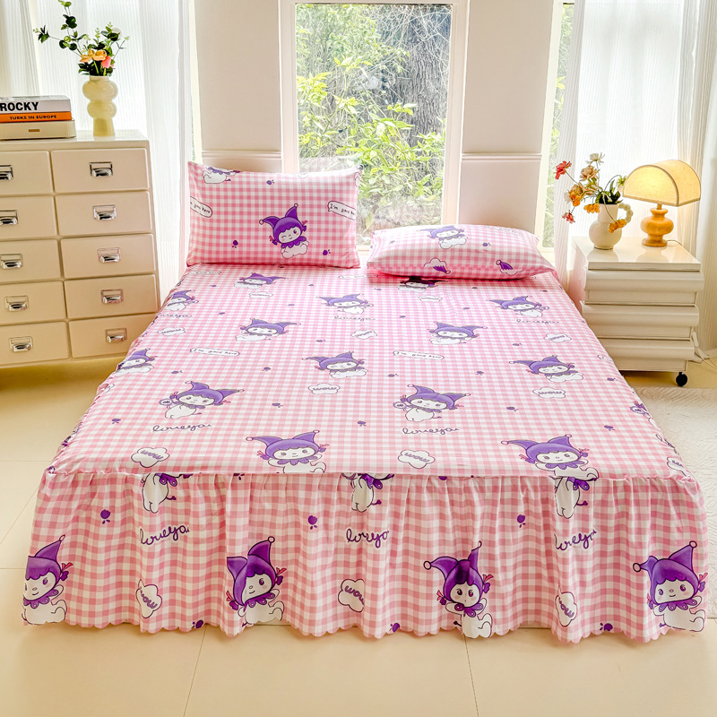 Cross-Border Chinese Double Bed Cover Single Piece Bed Skirt Style Lace Cartoon Dust Cover Simmons Mattress Protector Wholesale
