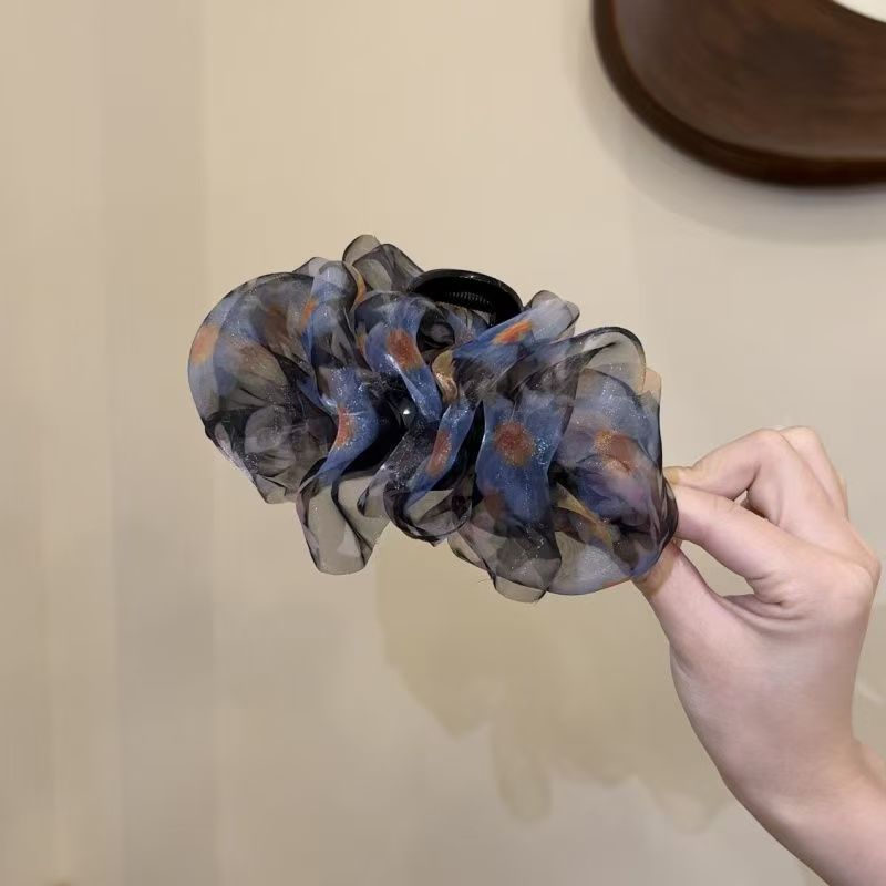 雰囲気のある花柄のヘアクリップ、新しいオーガンジーの特別な色、優しいレトロな後頭部の気質のヘアクリップ|undefined
