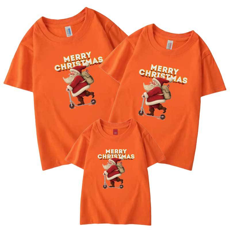 Comercio electrónico transfronterizo regalo de Navidad padre-hijo traje nueva familia de tres madre-hijo manga corta Camiseta monopatín Santa Claus