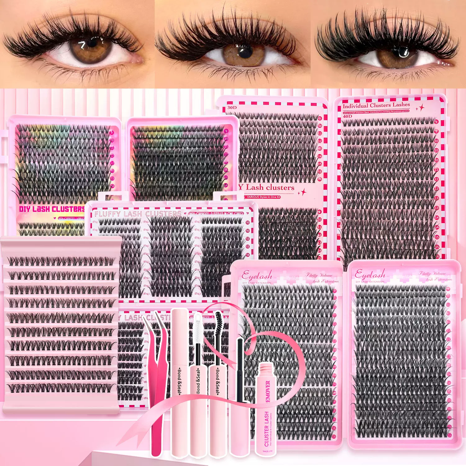 睫毛书/欧美跨境大容量单簇假睫毛9-16mm自然浓密款式眼睫毛套装