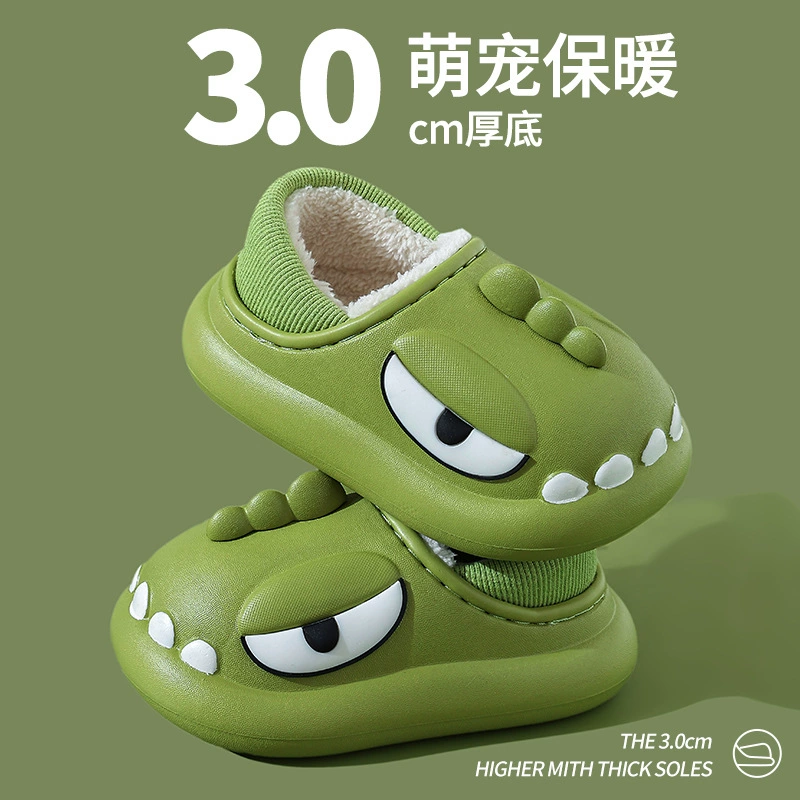 Детские хлопковые тапочки, зимние тапочки для родителей и детей из ЭВА, свисающие на ощупь, Сумка с динозавром для мальчиков и девочек, детская непромокаемая теплая детская хлопковая обувь