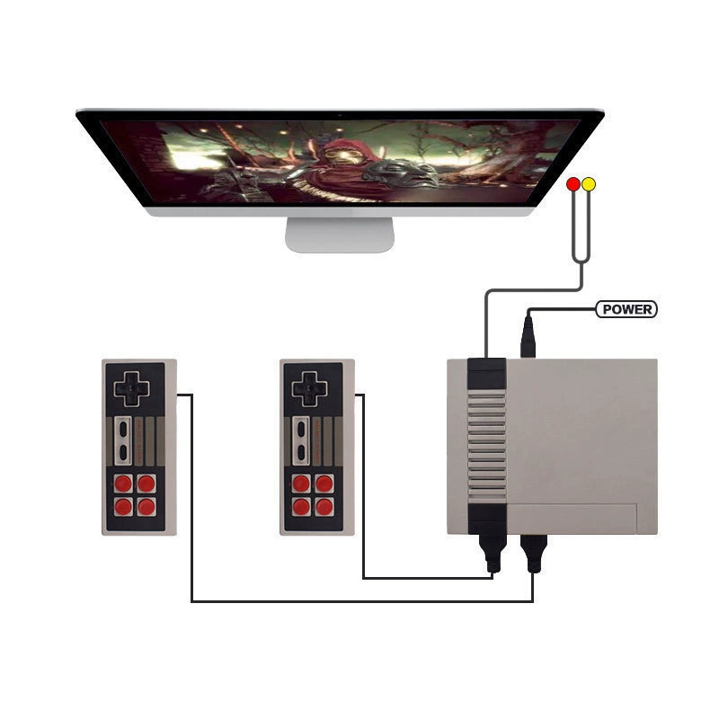 Retro NES mini game console, 8‑bit, 620 built‑in games, AV out, 2 wired controllers, regional power