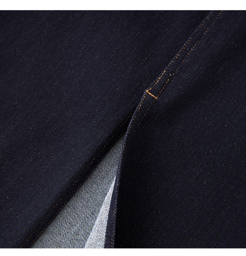 Chân váy denim cạp cao phong cách Hồng Kông cổ điển, dáng ôm xẻ tà dài giữa — Màu xanh đậm chi tiết 15
