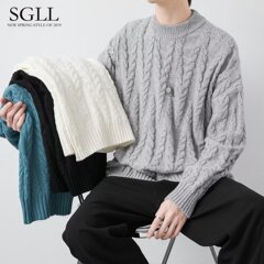 古着vintage墨绿色毛衣男日系慵懒复古粗线麻花针织衫长袖秋冬季