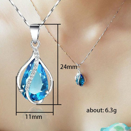 Cao Shi eBay cross-border best-selling item: Sea Blue Heart Water Droplet Zirconium Pendant, Elegant Pear-Shaped Women's Lockchain
